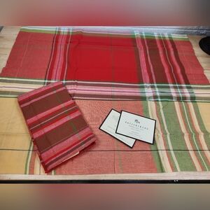 Pottery Barn Madras Rust Red Green Plaid Pillow Sham Set Of 2 Standard 20X26 NOS